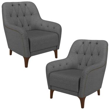 Imagem de Kit 2 Poltronas Decorativas Pés em Madeira Petra Linho Chumbo - Gran Belo