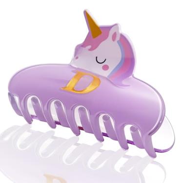 Imagem de Fohufo Grampos de cabelo para meninas - presentes de Natal para meninas, grampos de garra de unicórnio com inicial fofos, grampos de cabelo duráveis, presentes de unicórnio de Natal para meninas de 6