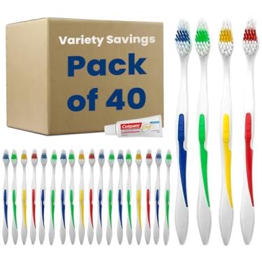 Imagem de Variety Savings 200 escovas de dentes a granel por atacado tamanho padrão, artigos de higiene dentária, cerdas macias médias, embrulhadas individualmente, cuidados com sem-teto, uso descartável