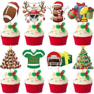 Imagem de 24 peças de topo de cupcake de Feliz Natal - enfeites de cupcake de futebol de Natal para festa de Natal, inverno, lembrancinhas de festa de aniversário