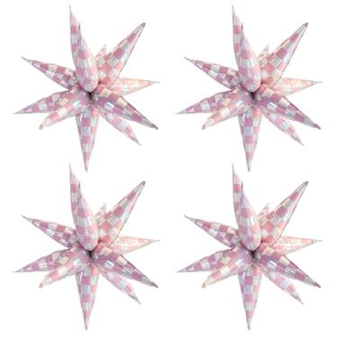 Imagem de 4 balões de estrela explosiva xadrez rosa