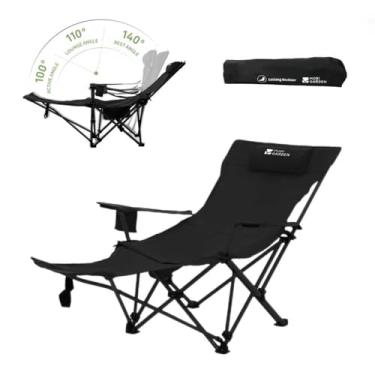 Imagem de MOBI GARDEN Cadeira de acampamento reclinável com apoio para os pés, cadeira de descanso dobrável ajustável de 4 posições para adultos, apoio para os pés portátil e destacável – preta - encosto sólido