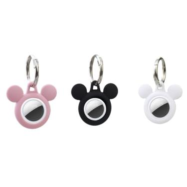 Imagem de Pacote com 3 suportes para AirTag de silicone para orelha de rato com chaveiro durável anti-arranhões para AirTags, chaveiros e acessórios de viagem para chaves, bolsas, animais de estimação e bagagem