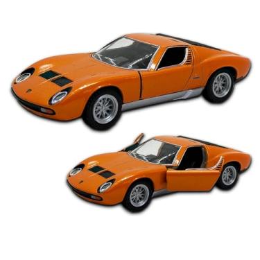 Imagem de Carrinho De Ferro Miniatura Lamborghini Miura P400 SV 1971 12,5 Cm, 1/34, em metal, Miniatura de carro colecionável, abertura de portas laterais, rodinhas em borracha com fricção (Laranja)