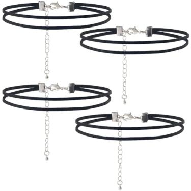 Imagem de SUNNYCLUE 1 caixa com 4 gargantilhas pretas de couro sintético, gargantilha, gargantilhas, gargantilhas, gargantilhas, gargantilhas, para mulheres, adultos, festa de Halloween, cosplay, presentes