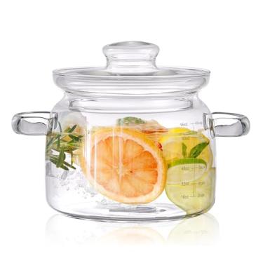 Imagem de Panela de vidro borossilicato de 2,72 g com tampa, panela de vidro transparente para cozinhar no fogão com tampa – pode ir ao micro-ondas, fogão e lava-louças, panela e prato de servir