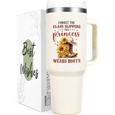 Imagem de Qtencas Presentes ocidentais para mulheres, presentes de menina do campo, copo de chapéu de vaqueira ocidental, botas de vaqueira copo de viagem isolado de 1,134 g, presente engraçado de aniversário