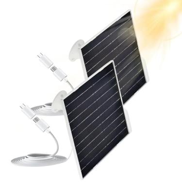 Imagem de 2 peças de painéis solares 9W - painel solar à prova d'água IP65, [suporte ajustável de 360°] [carga de alta eficiência] com cabo de 9,8 pés (USB-C e micro USB), compatível com câmera de segurança