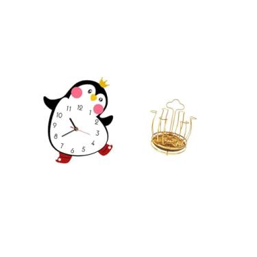 Imagem de Fenteer Relógio de Parede de Madeira com Desenho de Pinguim, Suporte Giratório para Escorredor de Copos, Organizador Decorativo E Multifuncional com Bateria,