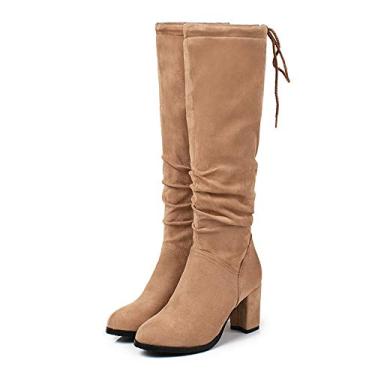 Imagem de Bigfanshu Botas femininas até o joelho Coringa moda outono e inverno grosso com salto alto 30-43 botas de cano alto, Damasco, 43 M EU