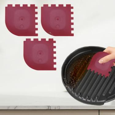 Imagem de Raspador de panela de plástico, 3 peças, não arranha para ferro fundido, conjunto de cozinha, limpeza de panelas e frigideiras