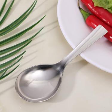 Imagem de 1 pç colher de sopa de cabeça grande de aço inoxidável engrossado cabo curto multifuncional sobremesa sorvete salada colher utensílios de cozinha 14 x 5 cm