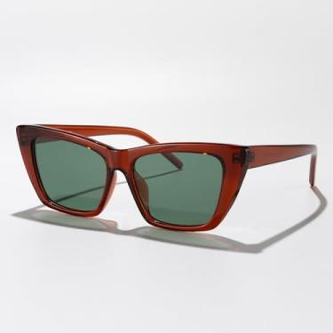 Imagem de Óculos de sol retangulares modernos olho de gato para mulheres e homens, armação retrô, óculos escuros estilosos para dirigir na praia, Armação Tra Brown/Lente G15, Lens Width: 54 Millimeters
