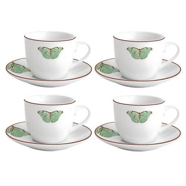 Imagem de Jogo Xícaras Café Com Pires 80Ml 4 Pçs Borboleta Porcelana