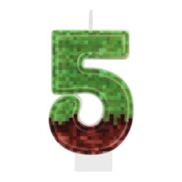 Imagem de Vela com número de aniversário, verde, marrom, número de parafina, velas com número de parafina, decorações de bolo para festa de aniversário, festa de jogo (número 5)