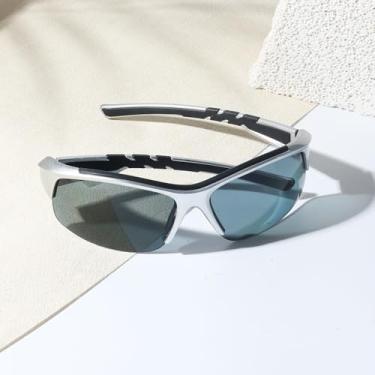 Imagem de Óculos de sol esportivos polarizados de policarbonato para homens e mulheres, armação sem aro, Armação prateada, lente cinza