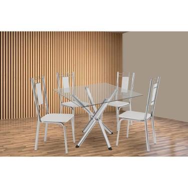 Imagem de Kit 4 Cadeiras Sala Jantar Volga C- Tampo De Vidro 90cm E 4 Cadeiras Florença Cromada - Courano Branco - Kappesberg