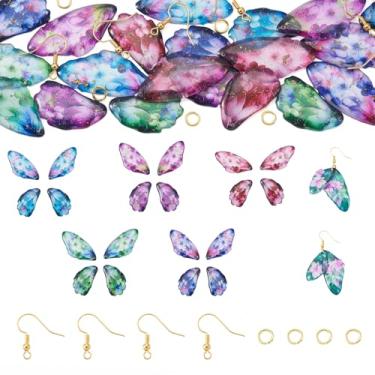 Imagem de 5 conjuntos de pingentes de resina de asas de borboleta flor inseto animal com gancho de brinco e anéis de salto para mulheres fabricação de joias