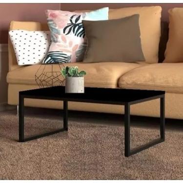 Imagem de Mesa De Centro Para Sala,Mesa de Centro Retangular com Pés de Ferro e Tampo MDF - 80x40 para Sala de Estar(80X40 PRETO FOSCO)