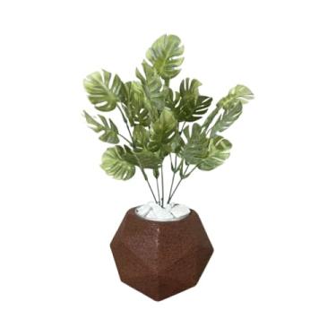 Imagem de Planta Artificial, Planta Arranjo de Mesa Artificial Bambuzinho Da Sorte Vaso Decorativo(Arranjo Costela de Adão+Vaso)