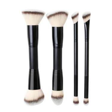 Imagem de 4 pincéis de maquiagem de cabeça dupla, conjunto profissional de pincéis de dupla ponta, conjunto profissional de pincéis de maquiagem para os olhos, base de sombra, kit de maquiagem para viagem para