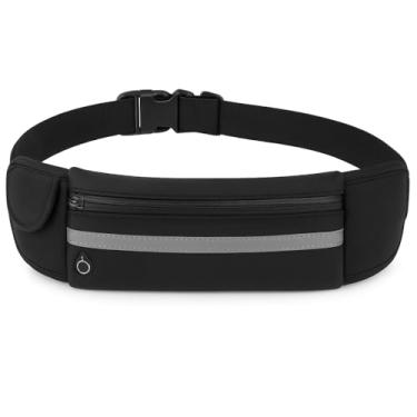 Imagem de Pochete Esportiva Slim, Cinto de Corrida à Prova D'água, Bolsa de Cintura com Porta Celular, Faixa Refletiva, Preta
