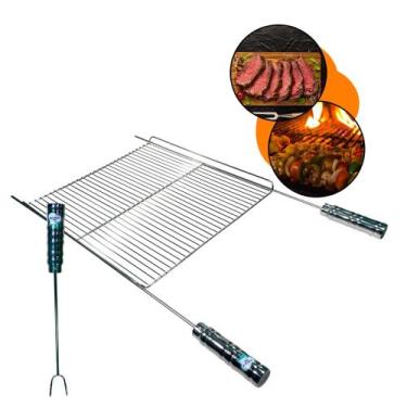 Imagem de Grelha Bandeja Legumes Costela Peixes Churrasco Inox Aramada Pão de Al