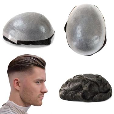 Imagem de HAIR NATURE Hair System for Men, Perucas de cabelo humano Toupee Masculino, 0,08 mm Atado Pele Fina Castanho Escuro Perucas de Cabelo Marrom Escuro #3