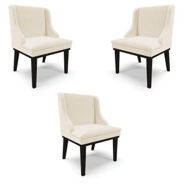 Imagem de Kit 3 Cadeiras Decorativas Sala De Jantar Base Fixa De Madeira Firenze Linho Bege/preto G19 - Gran Belo