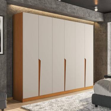 Imagem de Guarda Roupa Roupeiro 6 Portas 4 Gavetas Porto Freijó Creme Politorno Móveis