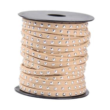Imagem de oshhni Cordão de camurça sintética cravejado com rebites punk, 20 jardas, acabamento em tira de liga para costura, para colares, decoração de casa, Bege Prateado
