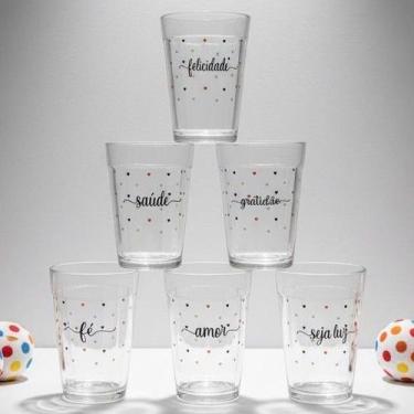 Imagem de Kit Jogo 6 Copos Americanos de Vidro 180ml com Frases Motivacionais - 