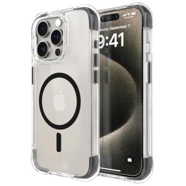 Imagem de OTOFLY Capa compatível com iPhone 15 Pro, compatível com Magsafe, capa magnética à prova de choque, não amarela, traseira transparente antiarranhões, preta