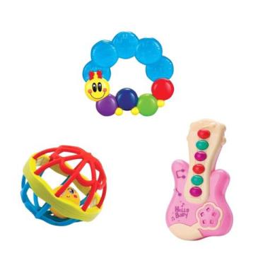 Imagem de Kit Chocalho Bola Mordedor Flexível Lagarta Com Água e Guitarra Musica