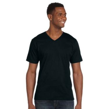 Imagem de Camiseta adulta Anvil com fita de ombro pré-encolhida, Preto, Large