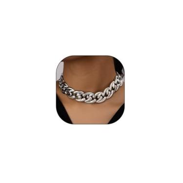 Imagem de LittleFathand Colar de corrente de ouro grosso para mulheres, colar de gargantilha grande e grosso, corrente cubana de ouro, colares punk hip-hop, bijuterias, presente de fantasia, Zinco, Sem Pedra