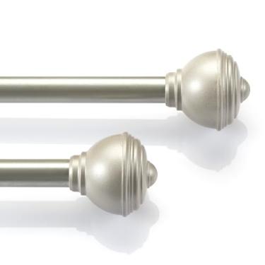 Imagem de Deco Window Pacote com 2 varões de cortina prateados para janela de 71 a 122 cm de níquel, 1,5 cm de diâmetro, com acabamento de urna, moderno, ajustável, resistente