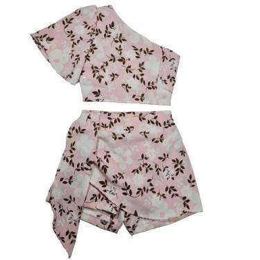 Imagem de Conjunto Infantil Cropped Ombro Único Short Saia Duna - 2L Kids, Rosa,