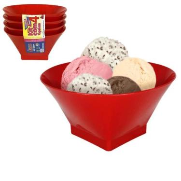 Imagem de Kit 4 Tigelas Sobremesa Petisqueira 500ml Plástico Vermelho - Kt
