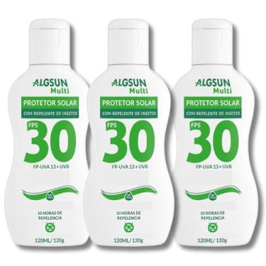 Imagem de Protetor Solar FPS 30 com Repelente AlgSun 120ml | Kit com 3 Unidades