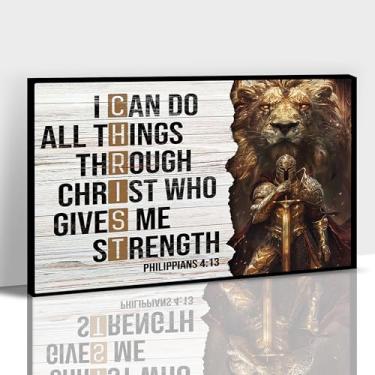 Imagem de Hzddty Arte de parede em tela cristã, impressões de pinturas de escrituras em versículo bíblico para decoração de igreja de sala de oração, cavaleiro e leão, imagens religiosas vintage, arte para