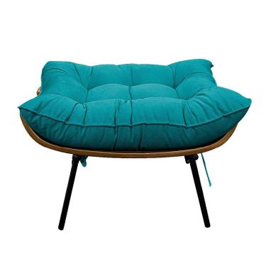 Imagem de Puff Decorativo Costela Base Fixa Suede Azul Turquesa