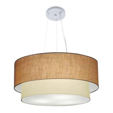Imagem de Lustre Pendente Duplo Cilíndrico Vivare Md-4073 Cúpula Em Tecido 80x60cm - Bivolt Palha-bege 127/220v