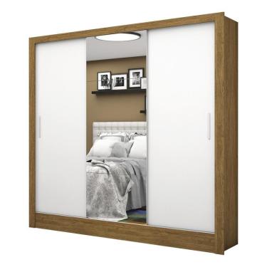 Imagem de Guarda Roupa Roupeiro Santiago Plus 3 Portas De Correr Com Espelho Central 3 Gavetas Carioca Cinamomo Branco