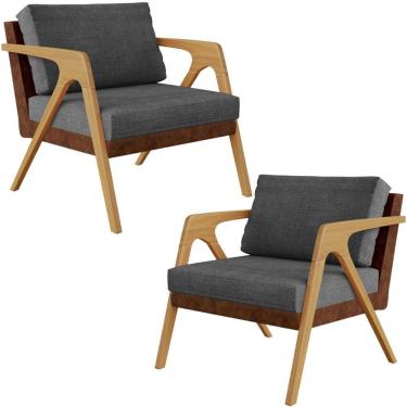 Imagem de Kit 02 Poltronas Pietra L02 Marrom Linho Cinza Escuro