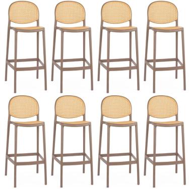 Imagem de Kit 8 Banqueta Alta Com Encosto Roma Em Polipropileno - Marrom Claro