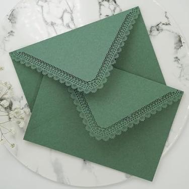 Imagem de Envelope triangular, 3 peças, atacado, entalhe, renda, convite de casamento, sentimento de alta qualidade (verde, 3 peças)