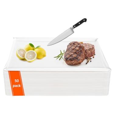 Imagem de Fasmov 50 tábuas de corte descartáveis, tapetes de corte de plástico flexível de 43 x 30 cm com vinco integrado, tábua de corte dobrável para cozinha, uso doméstico e comercial, branco