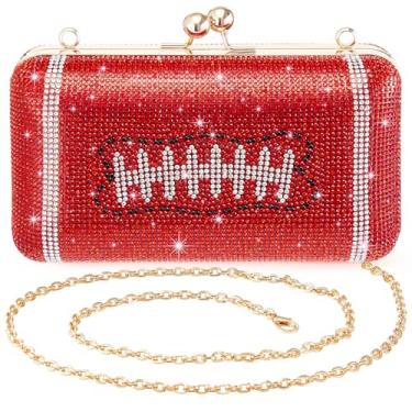 Imagem de Dansydaisy Bolsa de noite com strass brilhante para presente para amantes de esportes, bolsa feminina de luxo com glitter para casamentos formais, Vermelho, Futebol