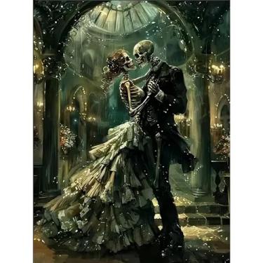 Imagem de Kits de ponto cruz estampado de dança de caveira para adultos - Kits de bordado de esqueleto para iniciantes e adultos, kits de ponto cruz contados com 11 CT para adultos, artes artesanais, 30,5 x